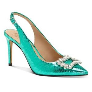 INC Kenina sling back metallic snakeskin embellished heels